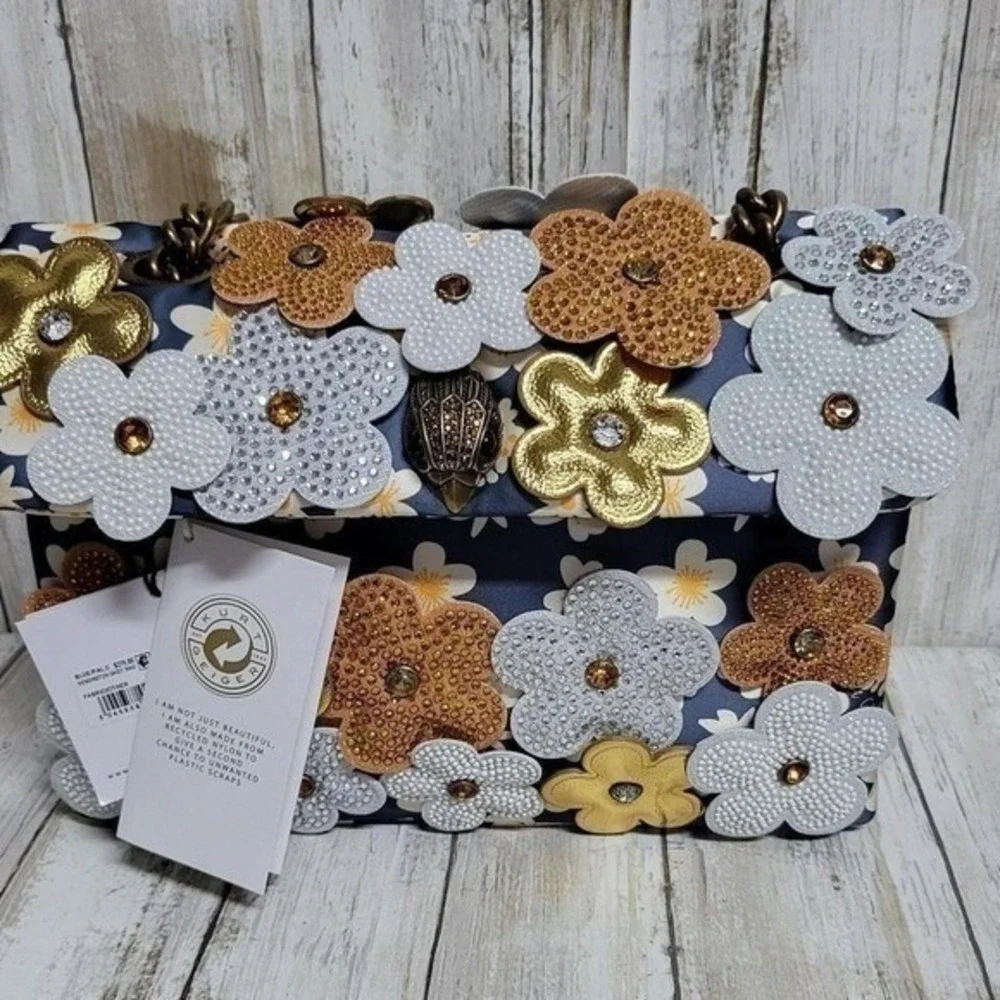 KURT GEIGER Floral Embellished Handle Chain Bag Party Purse Occasion Statement